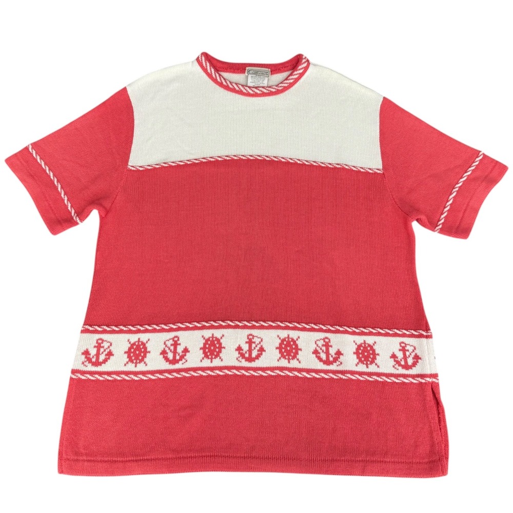 Vintage Company Collection Pink‎ Nautical Anchors & Ships Wheel Knit Top Size XL